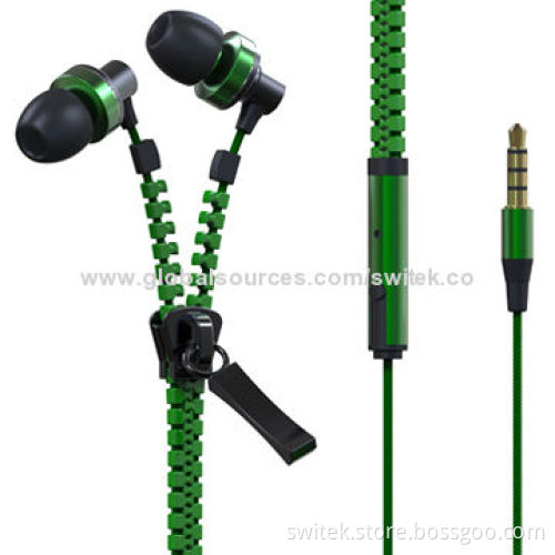 Zipper Cable Noise-cancelling Metal In-ear Earphones for iPhone and Mobile Phones with 3.5mm Plug